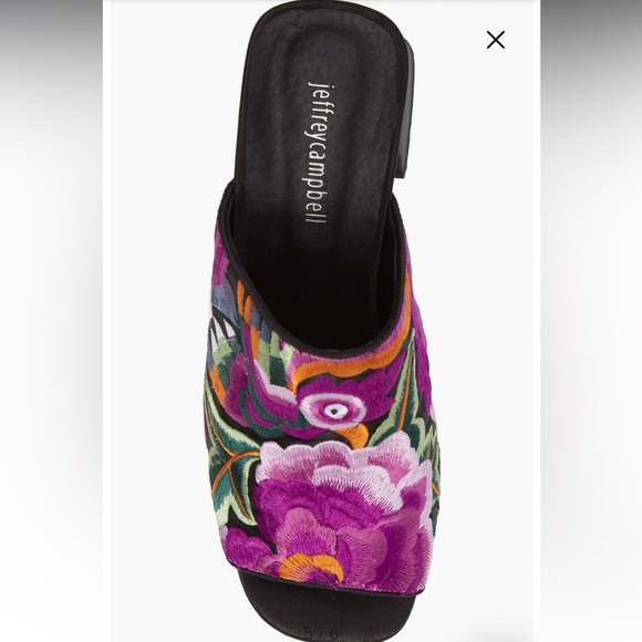 Jeffrey Campbell Perpetua Embroidered Square Toe Block Heel open toe mules - Picture 5 of 11